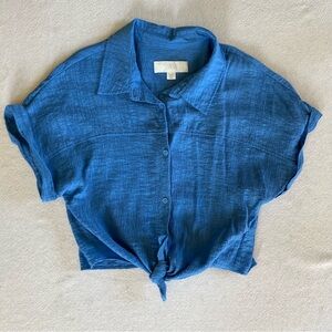 Zara Blue Button-Up Tie-Front Top